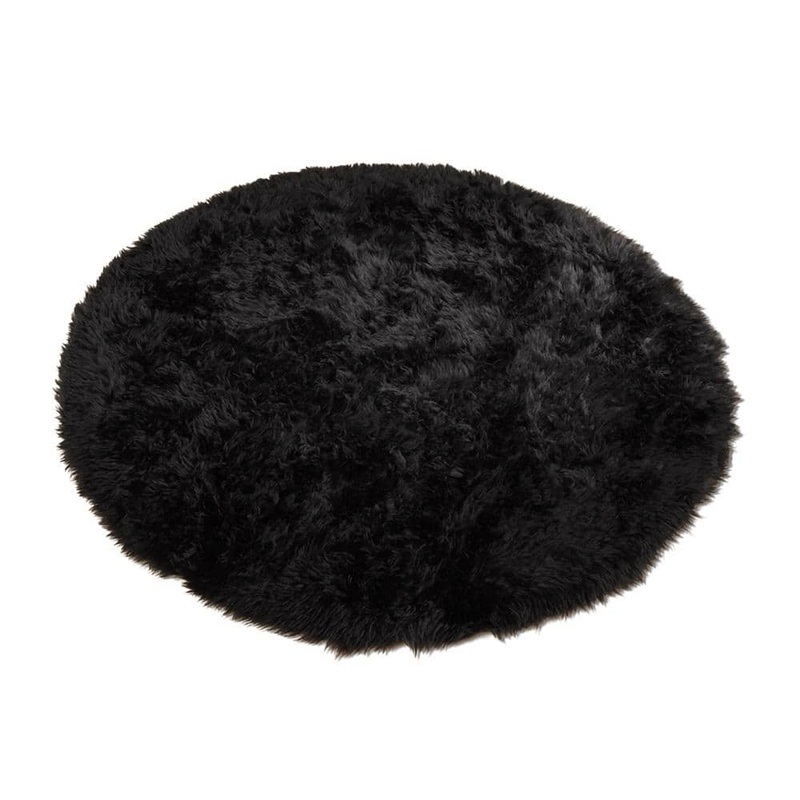 Walk on Me Black 5 ft. x 5 ft. Made in France Luxuriously Soft and Eco Friendly Round Faux Fur Area Rug 55013
