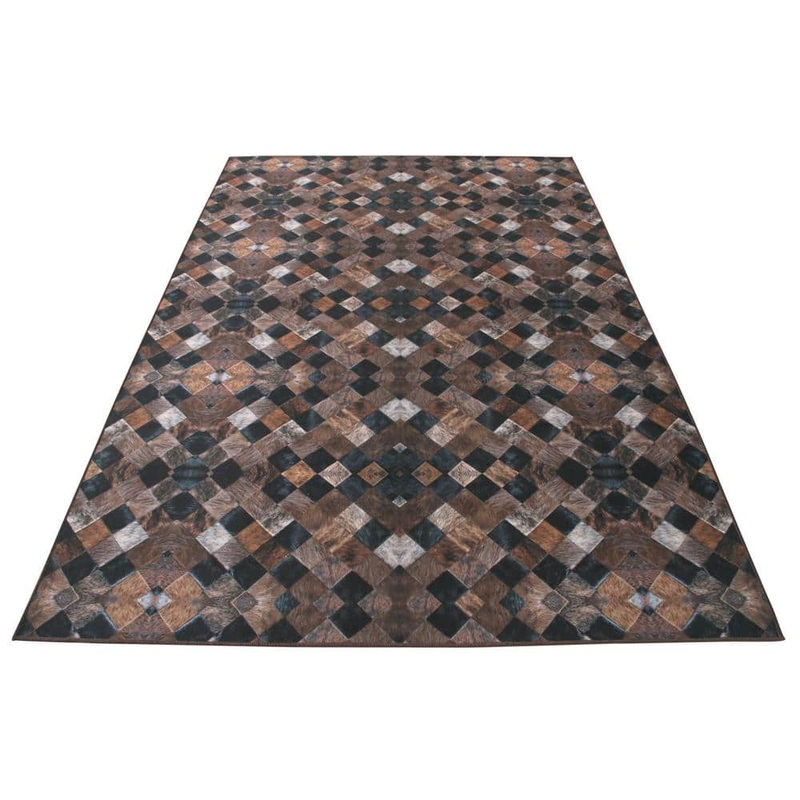 Walk on Me Faux Cowhide Digital Printed Multicolor Patchwork Heirloom Frescoes 6 ft. x 9 ft. Indoor Area Rug Cotton Canvas Backing 69892