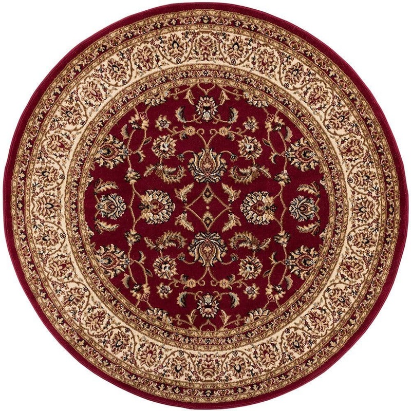 Well Woven Barclay Sarouk Red 5 ft. Traditional Floral Round Area Rug 549300