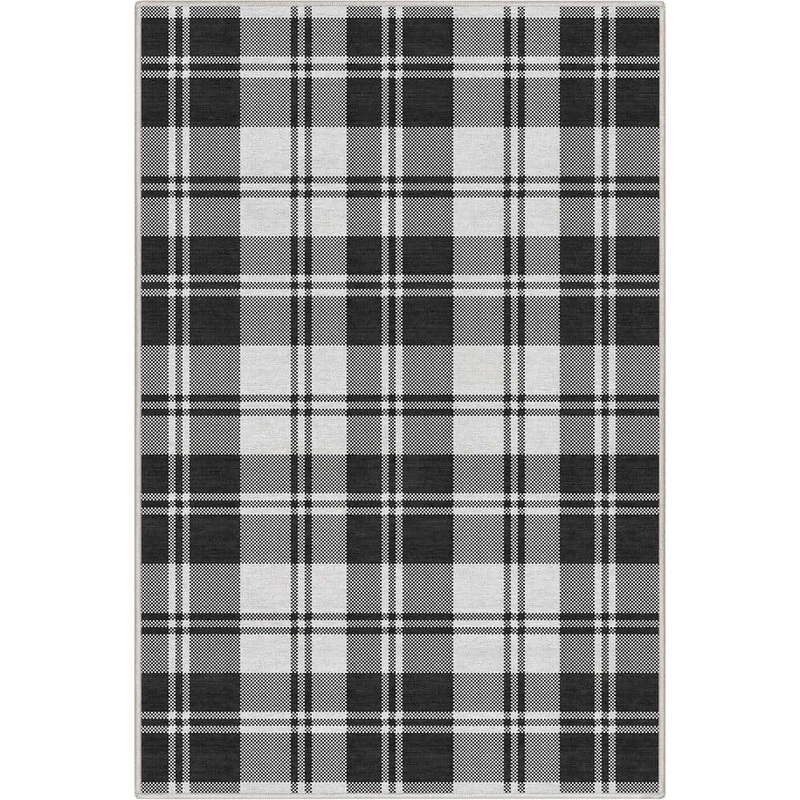 Well Woven Black 3 ft. 3 in. x 5 ft. Apollo Plaid Farmhouse Geometric Area Rug W-PLD-01A-4
