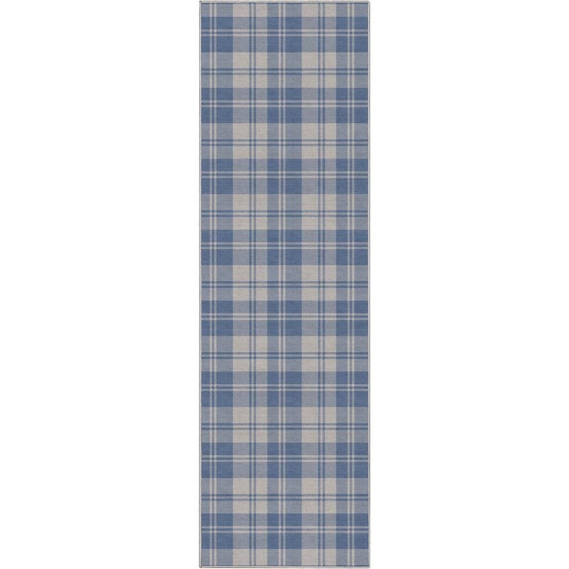 Well Woven Blue 2 ft. 3 in. x 7 ft. 3 in. Runner Apollo Plaid Farmhouse Geometric Area Rug W-PLD-01J-2