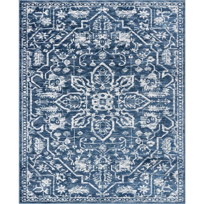 Well Woven Dazzle Disa Vintage Distressed Oriental Medallion Light Blue 7 ft. 10 in. x 9 ft. 10 in. Area Rug DZ-06-7