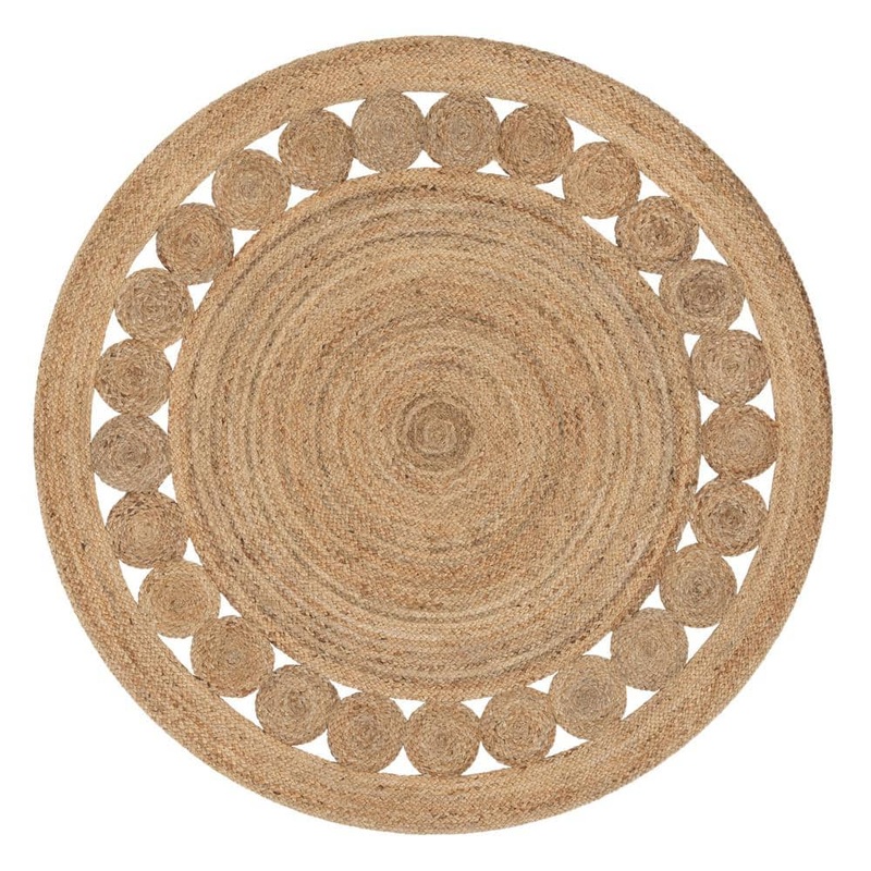 Well Woven Eva Oleana Geometric Pattern Natural 4 ft. x 4 ft. Round Hand-Woven Jute Area Rug EVA-52-4R