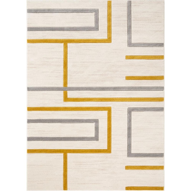 Well Woven Good Vibes Fiona Gold Modern Geometric Lines 7 ft. 10 in. x 9 ft. 10 in. Area Rug GV-91-7