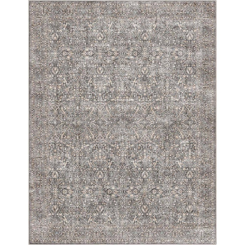 Well Woven Gray 7 ft. 7 in. x 9 ft. 10 in. Flat-Weave Asha Isolde Vintage Oriental Botanical Area Rug W-AS-08A-7