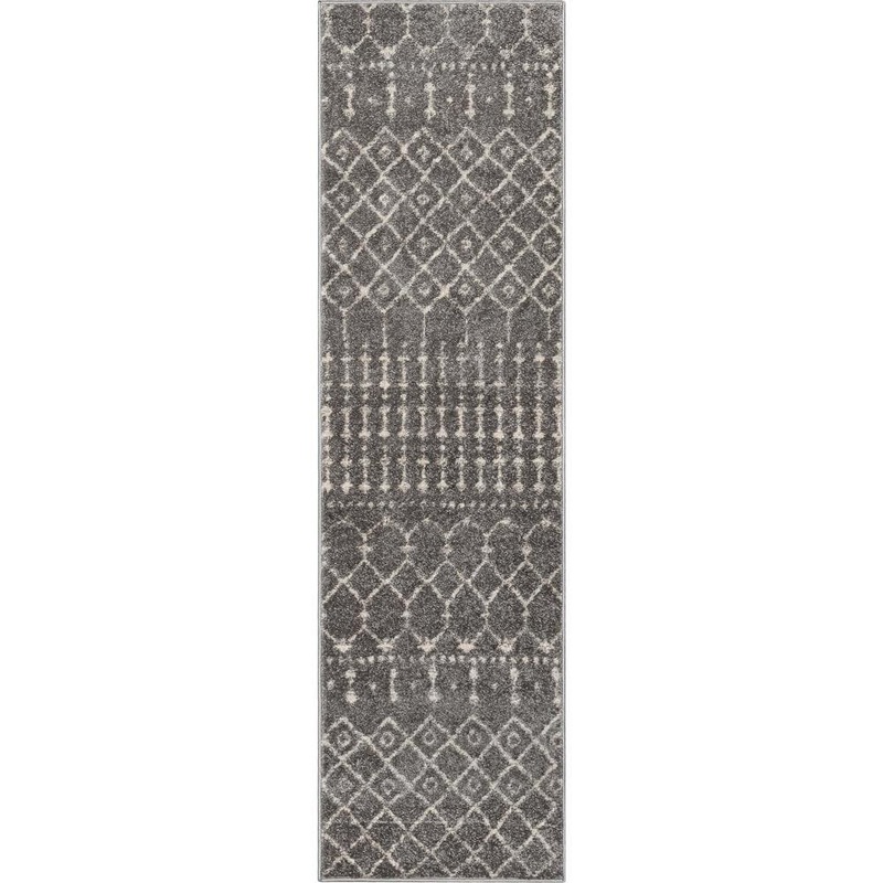 Well Woven Grey Charcoal 2 ft. x 7 ft. 3 in. Mystic Colette Moroccan Trellis Runner Area Rug MC-457-2