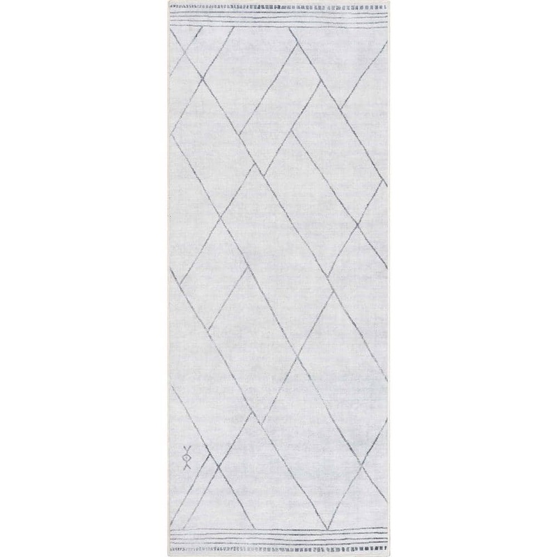 Well Woven Ivory Grey 3 ft. 11 in. x 9 ft. 10 in. Runner Flat-Weave Apollo Bryn Moroccan Moroccan Trellis Area Rug W-MR-02A-2E