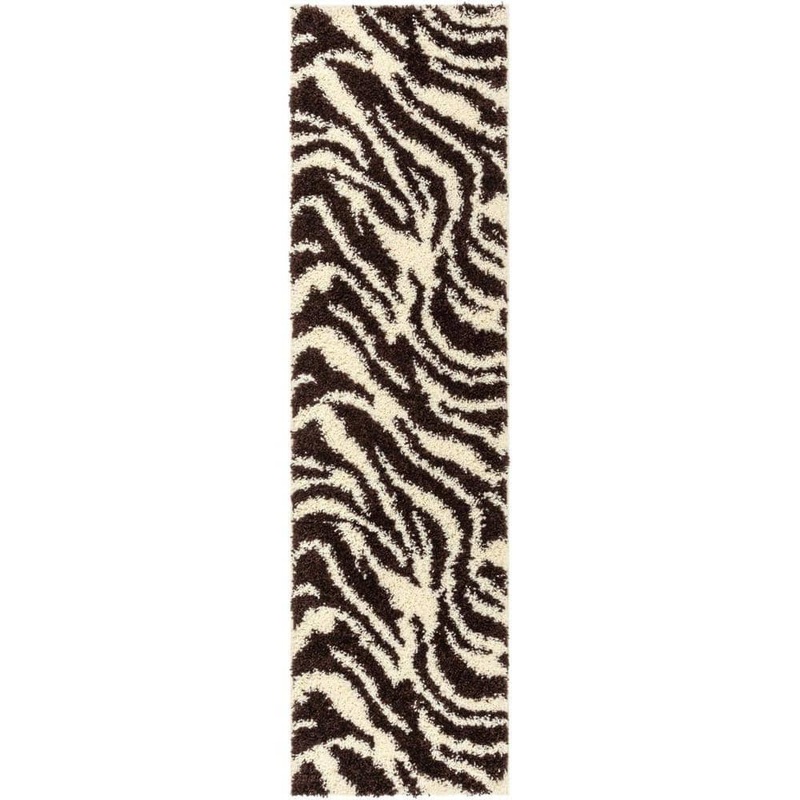 Well Woven Madison Shag Safari Zebra Brown 2 ft. x 7 ft. Contemporary Geometric Runner Rug 70382