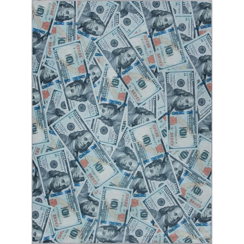 Well Woven Money Dollar Front Novelty Printed Green Blue 9 ft. 10 in. x 13 ft. Area Rug W-MN-01A-8