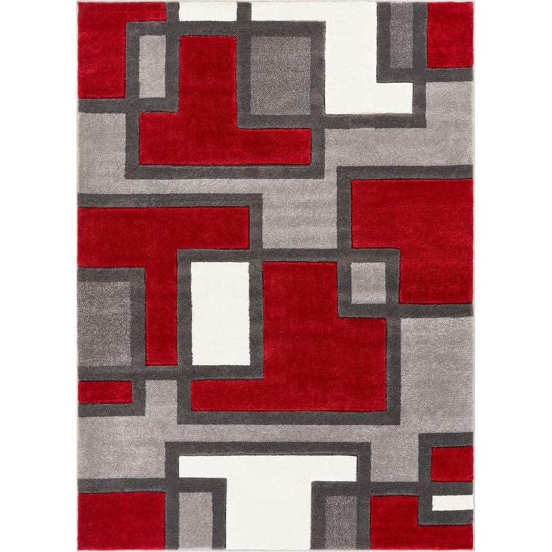 Well Woven Ruby Imagination Squares Red 8 ft. x 10 ft. Modern Geometric Area Rug 600907