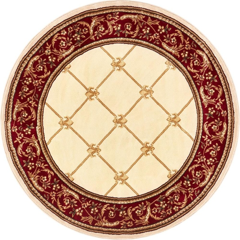 Well Woven Timeless Fleur De Lis Ivory Traditional Trellis Floral Border 8 ft. x 8 ft. Round Area Rug 36229