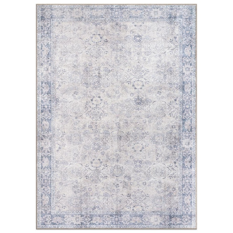 World Rug Gallery Amber Blue 7 ft. 7 in. x 9 ft. 6 in. Transitional Bordered Vintage Machine Washable Non Slip Area Rug 6026BLUE8X10