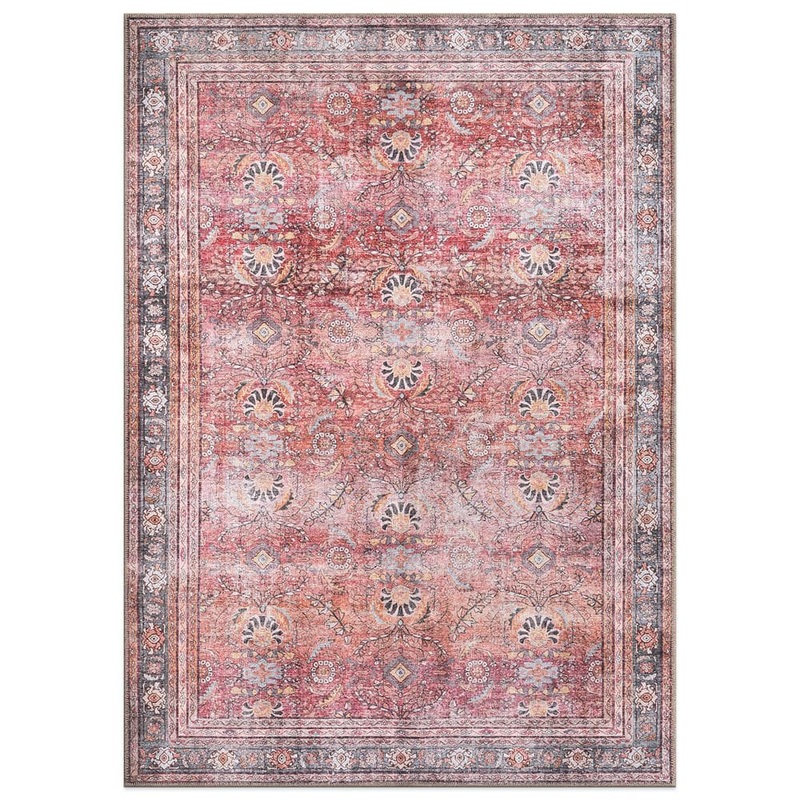 World Rug Gallery Amber Red 5 ft. x 7 ft. Vintage Inspired Machine Washable Non Slip Area Rug 6029RED5X7