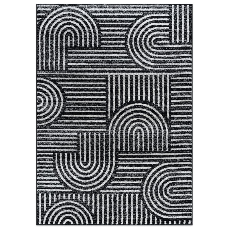 World Rug Gallery Bohemian Stripe Black 7 ft. 10 in. x 10 ft. Arch Design Area Rug WR35BLACK8X10