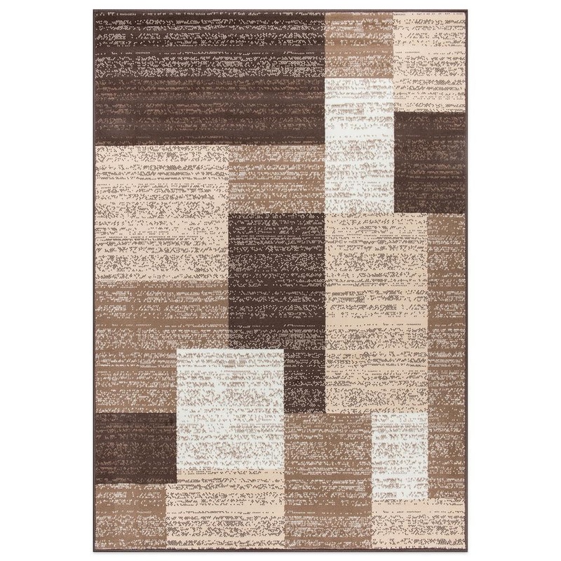 World Rug Gallery Contemporary Distressed Boxes Brown 7 ft. 10 in. x 10 ft. Area Rug 3005BROWN8X10