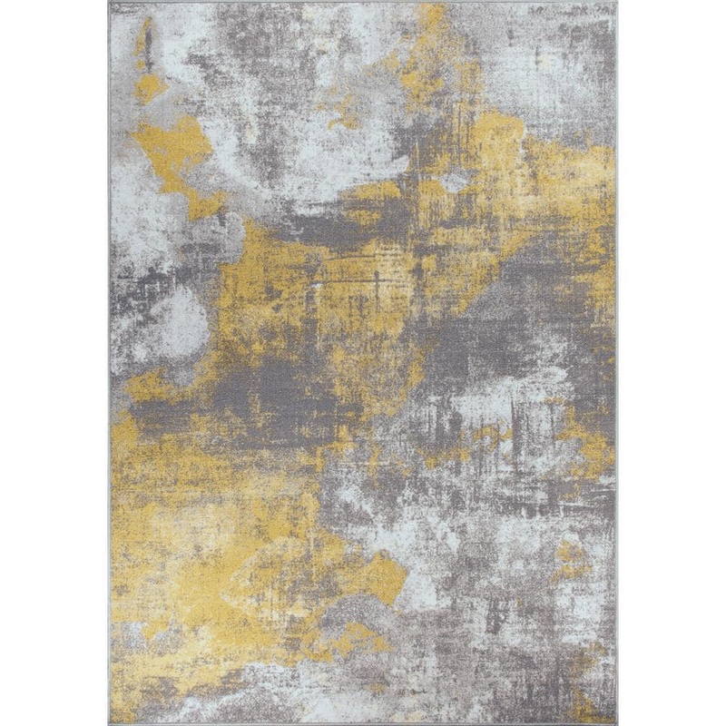 World Rug Gallery Contemporary Distressed Yellow 5 ft. x 7 ft. Abstract Non Slip Area Rug WR23YELLOW5X7