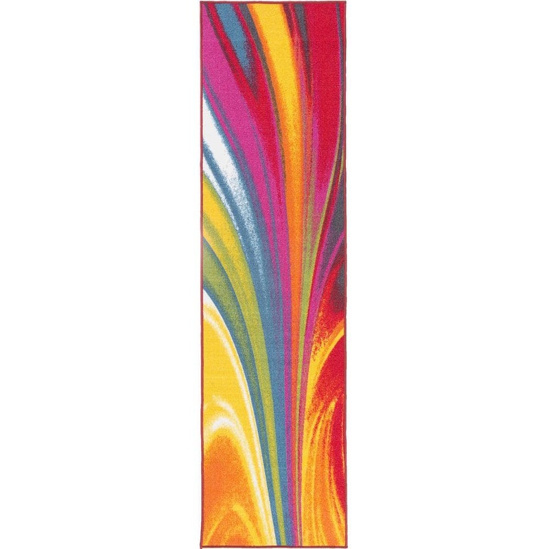 World Rug Gallery Contemporary Waves Non-Slip (Non-Skid) Multi 1 ft. 10 in. x 7 ft. Indoor Runner Rug 501Multi2x8