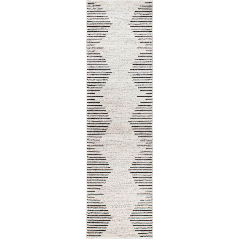 World Rug Gallery Cream 2 ft. x 7 ft. Bohemian StripeRunner Rug 385CREAM2X7
