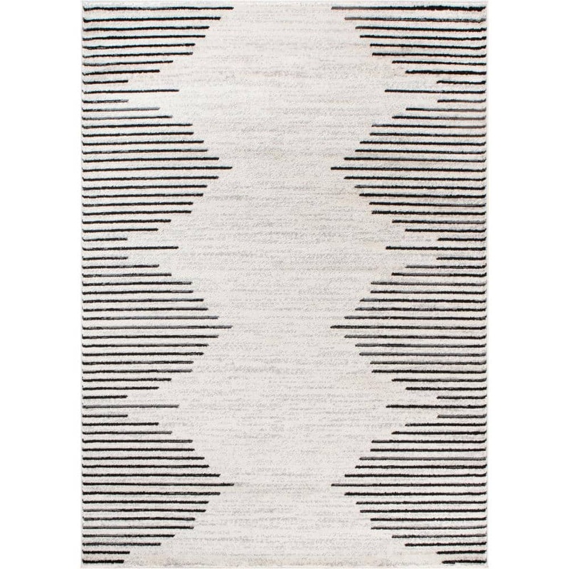 World Rug Gallery Cream 7 ft. 10 in. x 10 ft. Bohemian Stripe Area Rug 385CREAM8X10