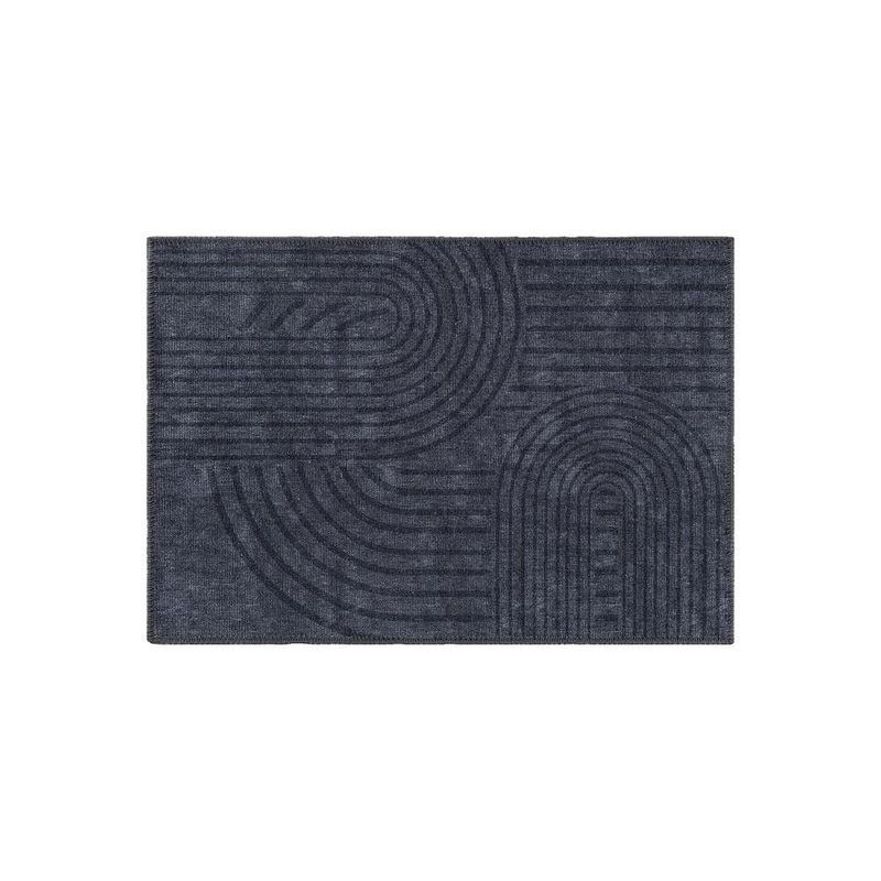 World Rug Gallery Dark Gray 2 ft. 1 in. x 3 ft. Contemporary Lines Machine WashableArea Rug 5073DARKGRAY2X3