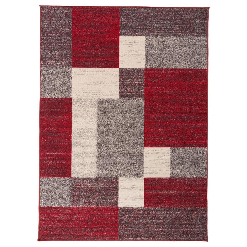 World Rug Gallery Geometric Boxes Design Non-Slip (Non-Skid) Red 5 ft. 3 in. x 7 ft. 3 in. Indoor Area Rug 506Red5x8