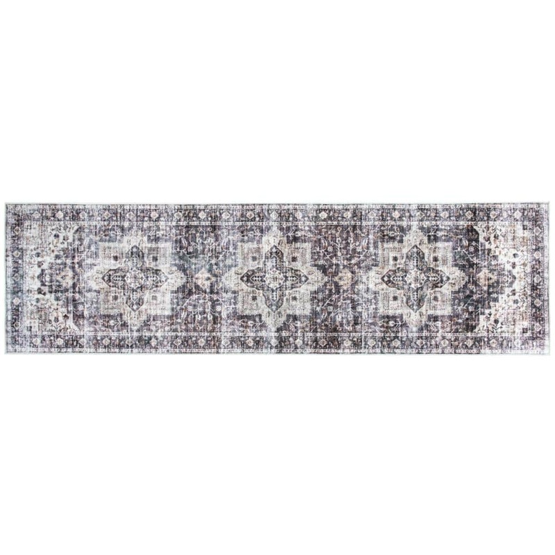 World Rug Gallery Gray 2 ft. x 7 ft. Distressed Traditional Machine Washable Runner Rug 7015GRAY2X7