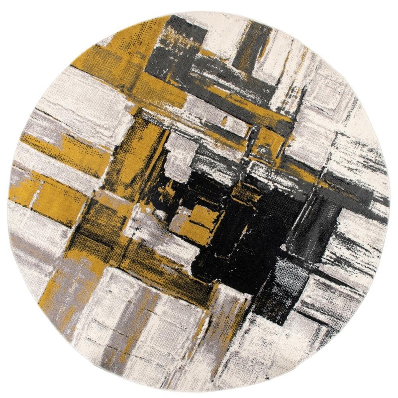 World Rug Gallery Modern Contemporary Abstract Design Gold 6 ft. 6 in. Round Area Rug 950GOLD6RND