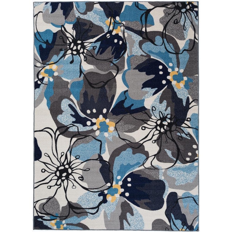 World Rug Gallery Modern Large Non-Slip (Non-Skid) Gray 6 ft. 6 in. x 9 ft. Floral Area Rug 505Gray6x9