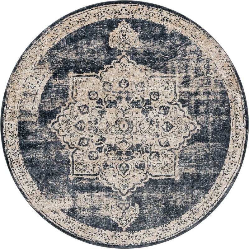 Unique Loom Chateau Collection Area Rug – Roosevelt (7 ft. 10 in. Round Dark Blue/Beige) 3135966