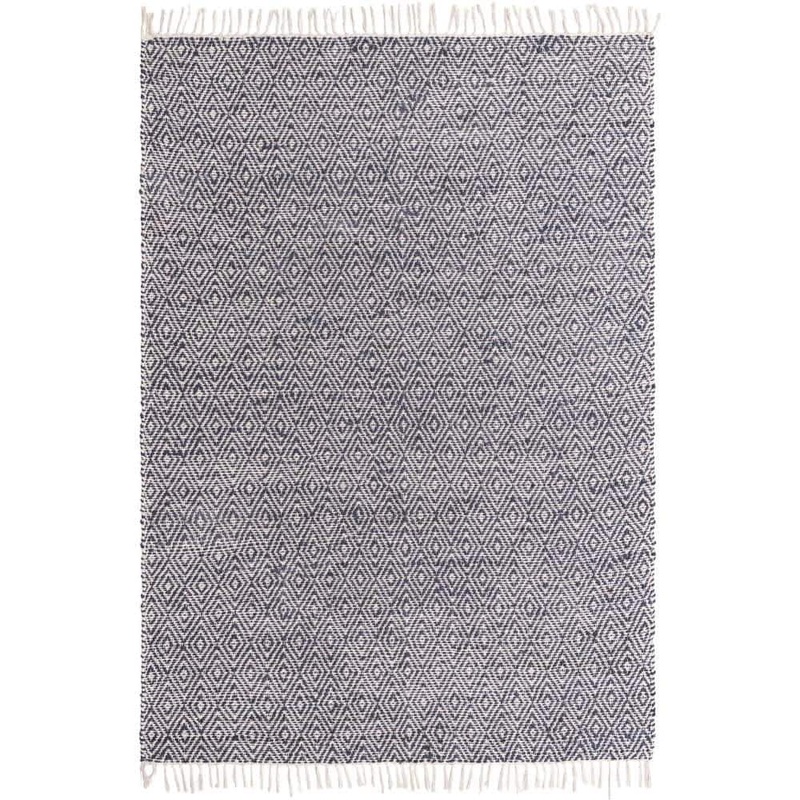 Unique Loom Chunky Jute Assam White Navy 7′ 1 x 10′ 0 Area Rug 3188389