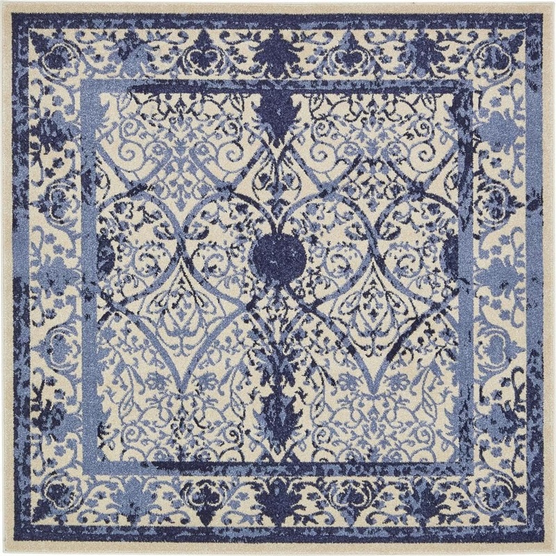 Unique Loom La Jolla Traditional Blue 6′ 0 x 6′ 0 Square Rug 3133470