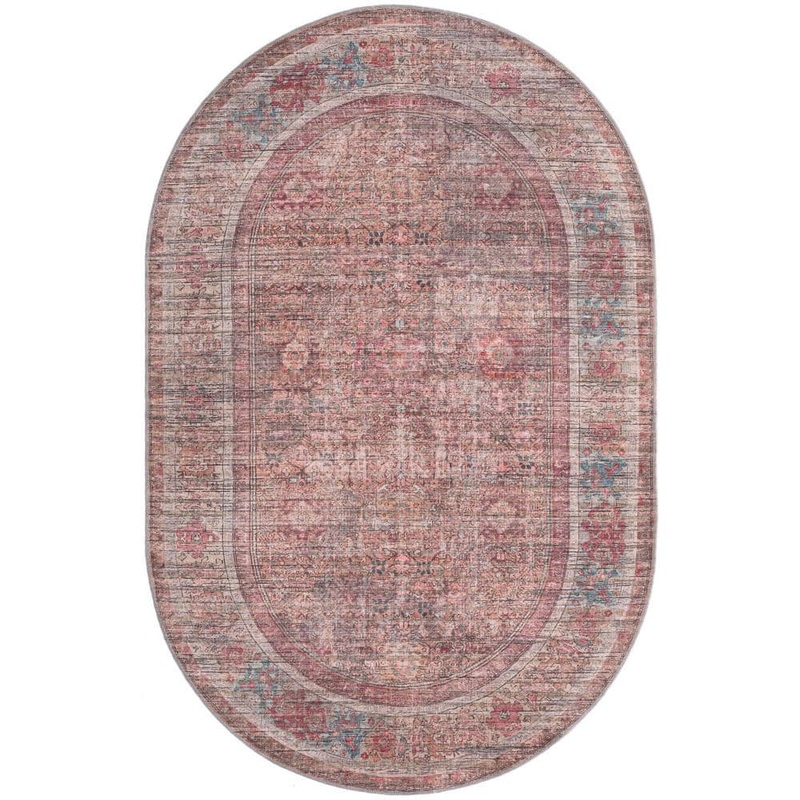 Unique Loom Nostalgia Euphoria Rust Red and Brown 5 ft. x 8 ft. Oval Machine Washable Area Rug 3177895