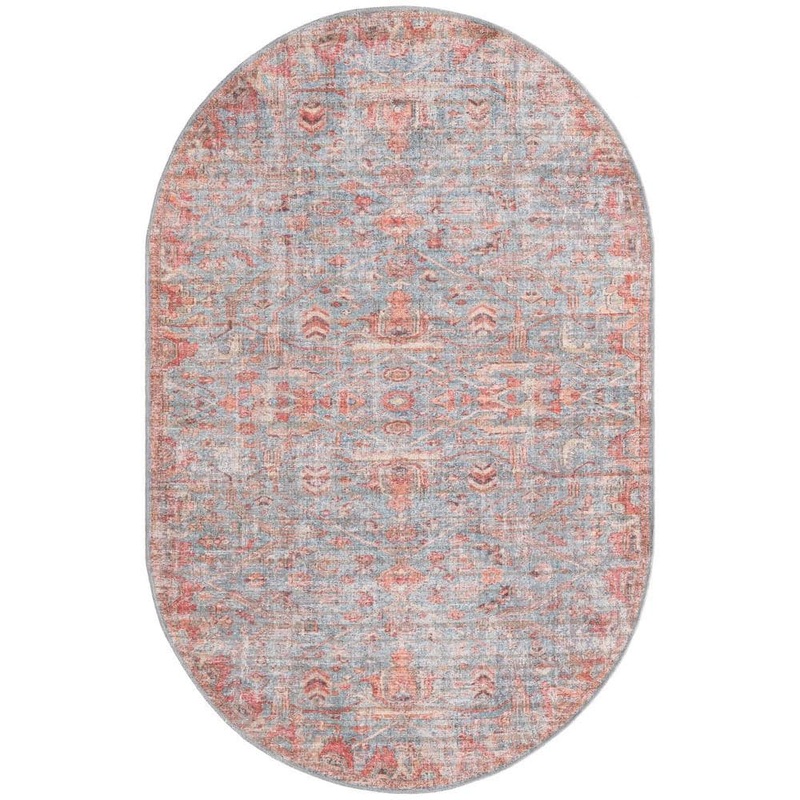 Unique Loom Nostalgia Olivia Antique Blue 5 ft. x 8 ft. Oval Machine Washable Area Rug 3177765