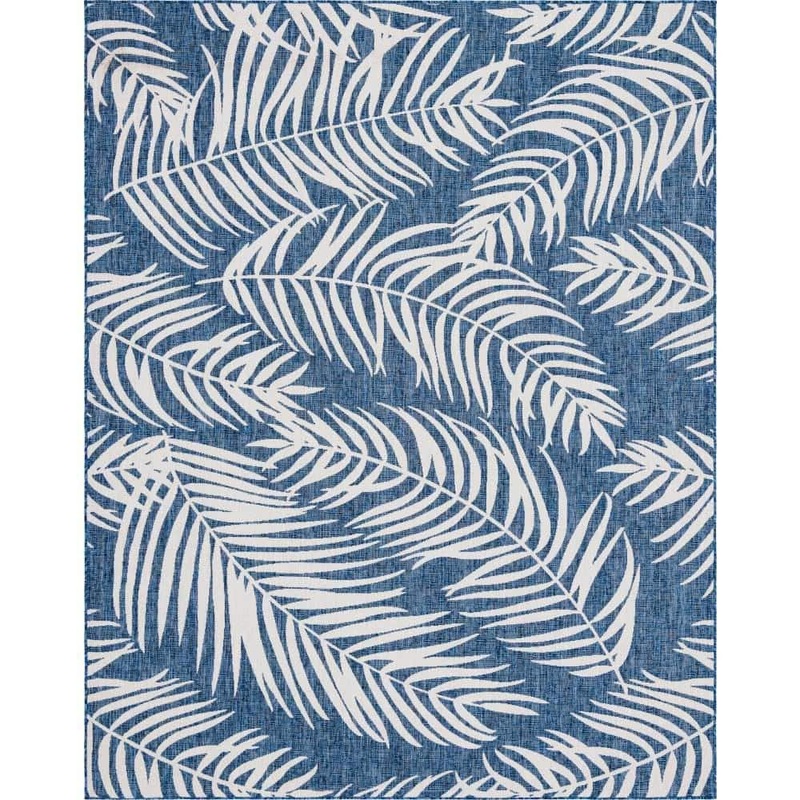 Unique Loom Outdoor Botanical Palm Blue 9 ft. x 12 ft. Area Rug 3148678
