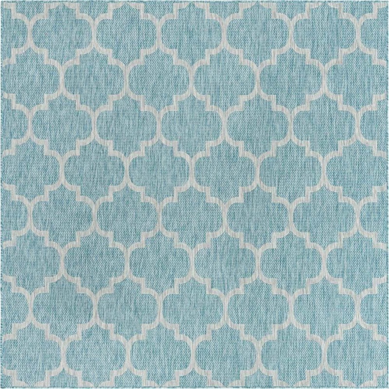 Unique Loom Outdoor Trellis Aquamarine 7 ft. 10 in. x 7 ft. 10 in. Area Rug 3158245