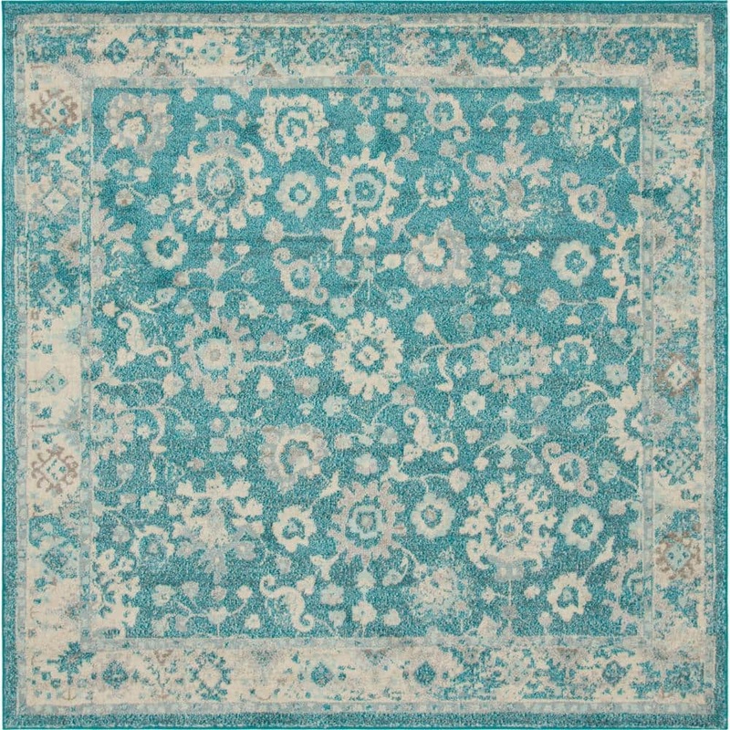Unique Loom Penrose Krystle Turquoise 8 ft. x 8 ft. Square Rug 3143479