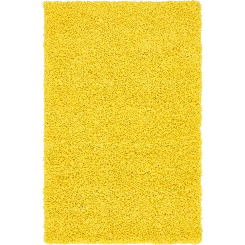Unique Loom Solid Shag Collection Area Rug (3 ft. 1 in. x 5 ft. 3 in. Rectangle Tuscan Sun Yellow) 3136676