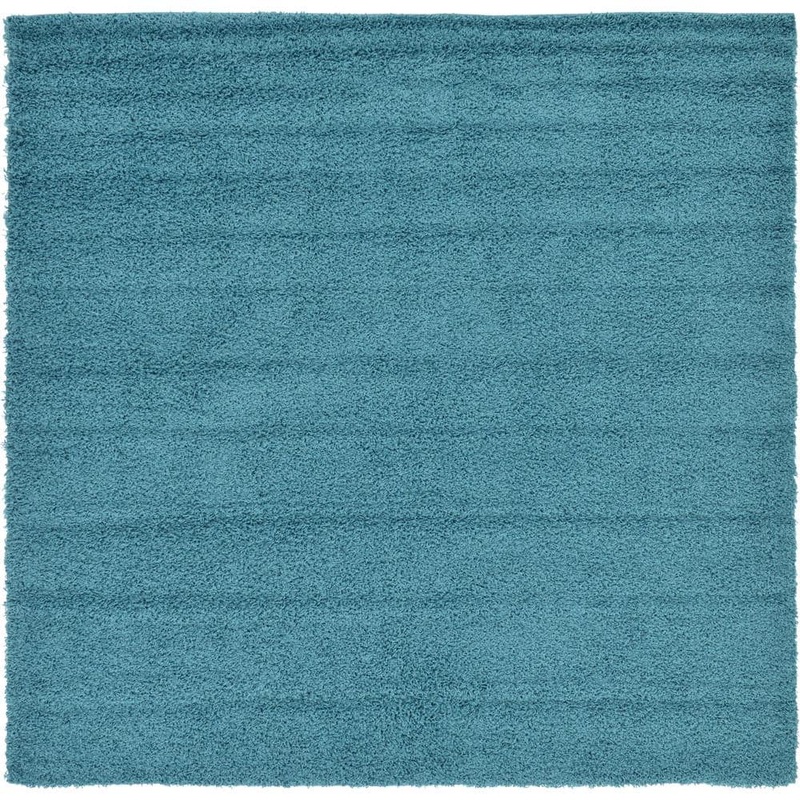 Unique Loom Solid Shag Collection Area Rug (7 ft. 10 in. Square Deep Aqua Blue) 3127845