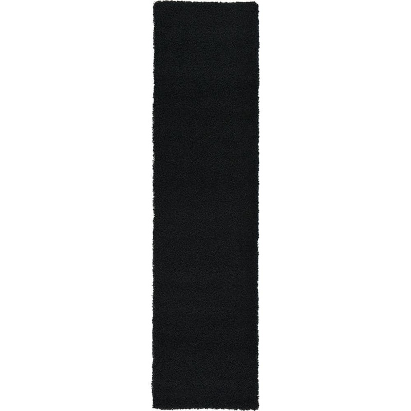 Unique Loom Solid Shag Jet Black 10 ft. Runner Rug 3126284