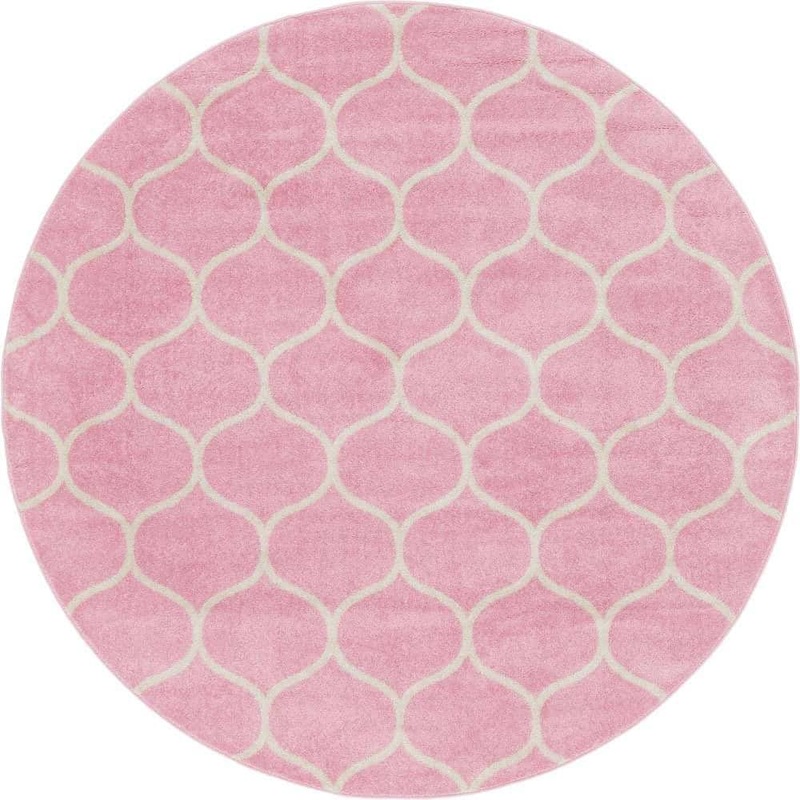 Unique Loom Trellis Frieze Collection Area Rug – Rounded (7 ft. 10 in. Round Light Pink/Ivory) 3146458