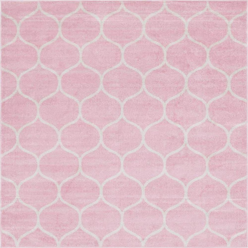 Unique Loom Trellis Frieze Collection Area Rug – Rounded (7 ft. 10 in. Square Light Pink/Ivory) 3151547