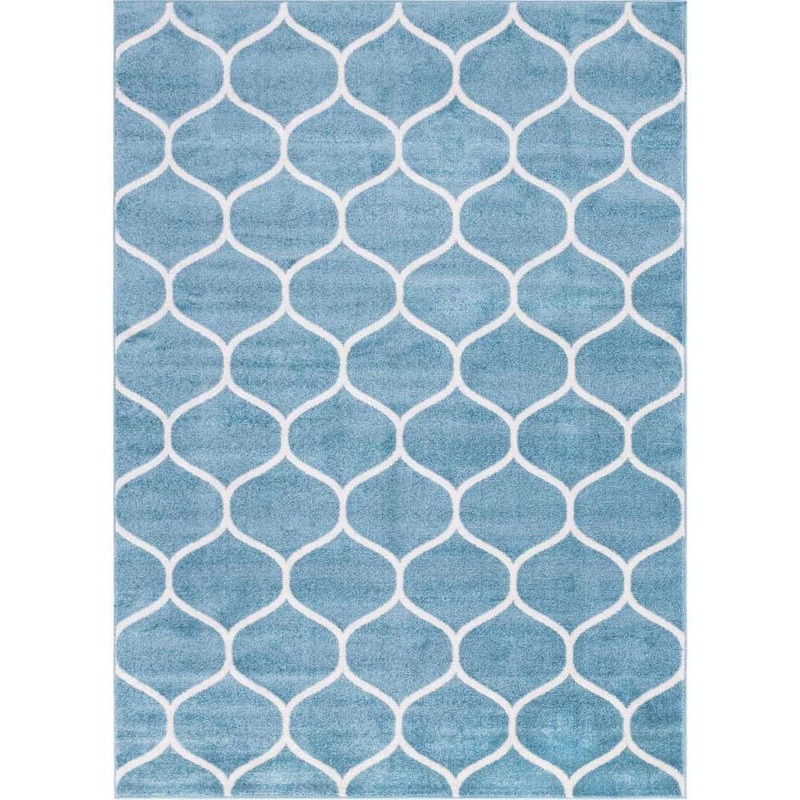 Unique Loom Trellis Frieze Rounded Light Blue 9′ 0 x 12′ 0 Area Rug 3140868