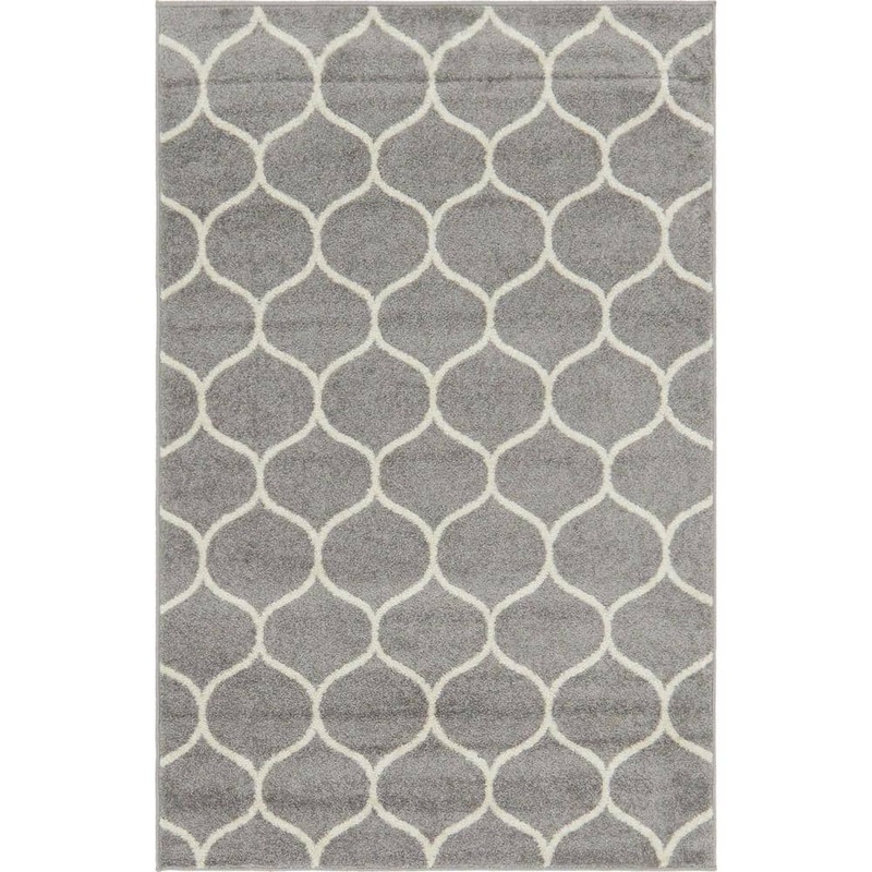 Unique Loom Trellis Frieze Rounded Light Gray 4′ 0 x 6′ 0 Area Rug 3140859