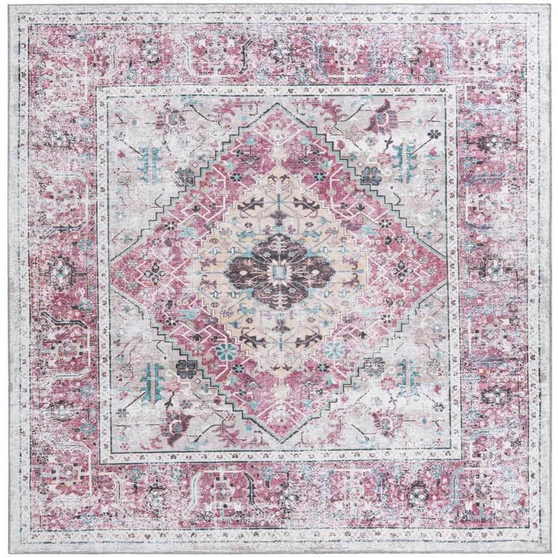 Unique Loom Yara Yash Light Coral Pink 7 ft. 10 in. x 7 ft. 10 in. Area Rug 3182169