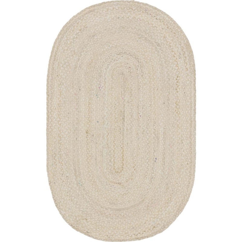 Unique Loom Braided Chindi Ivory 5 ft. x 8 ft. Oval Area Rug 3142732