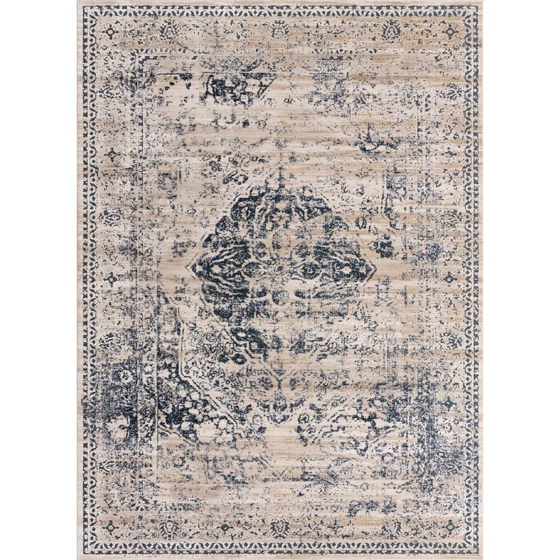 Unique Loom Chateau Collection Area Rug – Hoover (9 ft.  x 12 ft. Rectangle Dark Blue/Beige) 3135972