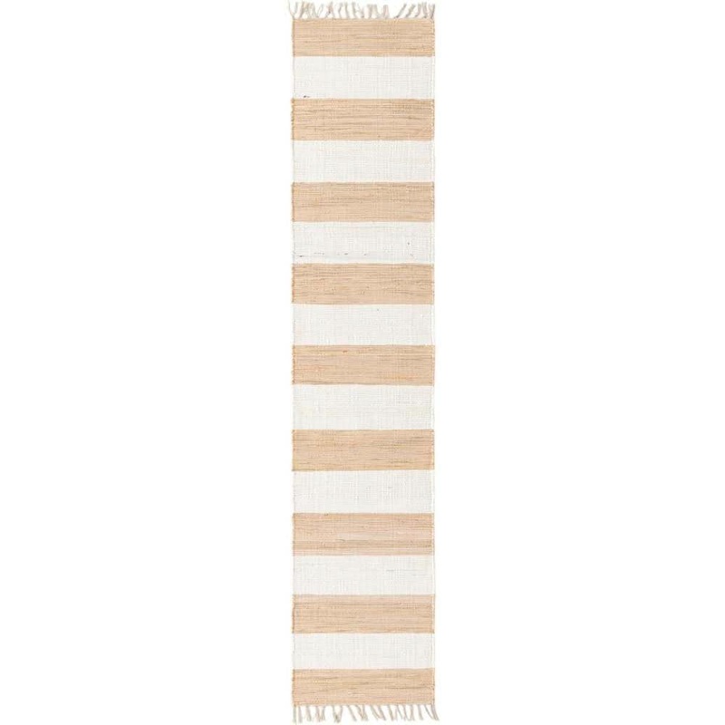 Unique Loom Chindi Rag Striped Beige 2 ft. 7 in. x 10 ft. Area Rug 3153122