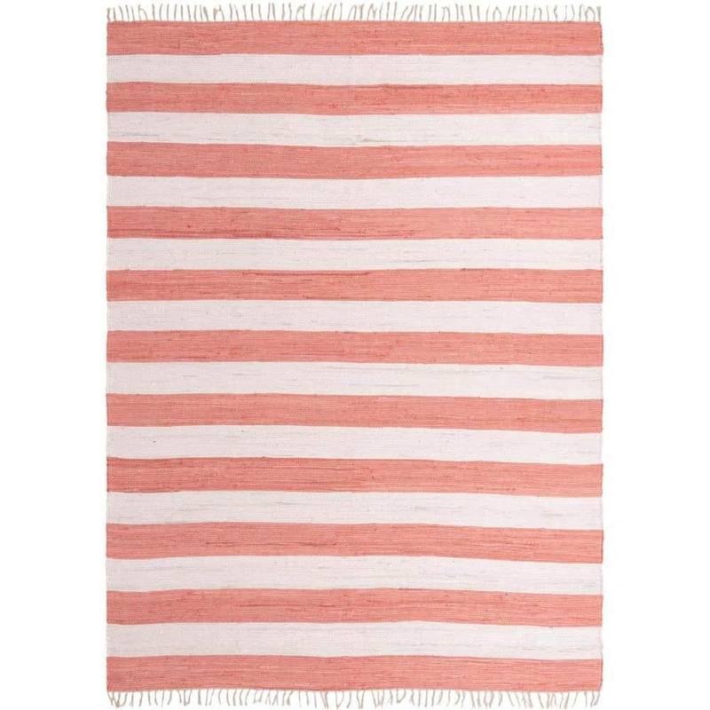 Unique Loom Chindi Rag Striped Coral and Ivory 10′ 0 x 14′ 1 Area Rug 3187138