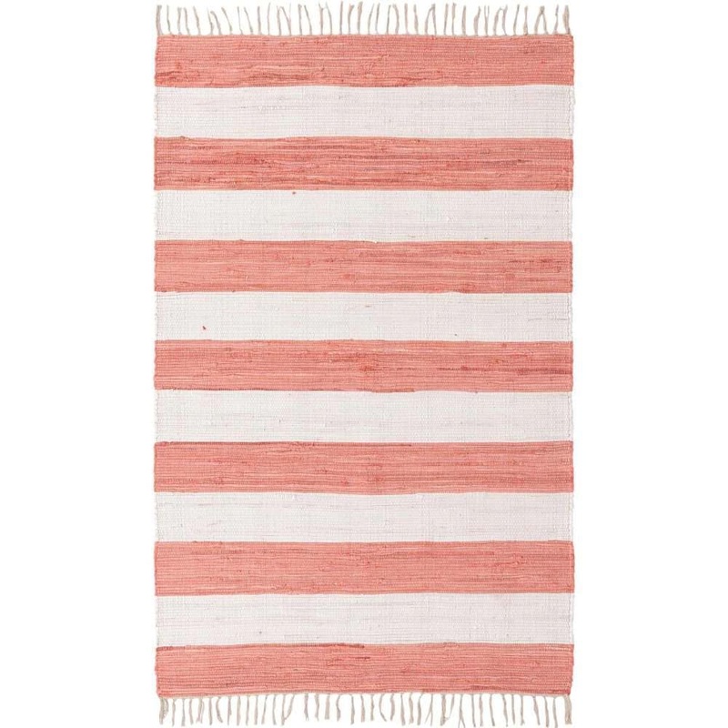 Unique Loom Chindi Rag Striped Coral and Ivory 5 ft. 1 in. x 8 ft. Area Rug 3187143