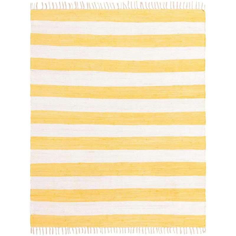 Unique Loom Chindi Rag Striped Yellow and Ivory 7′ 10 x 10′ 0 Area Rug 3187161